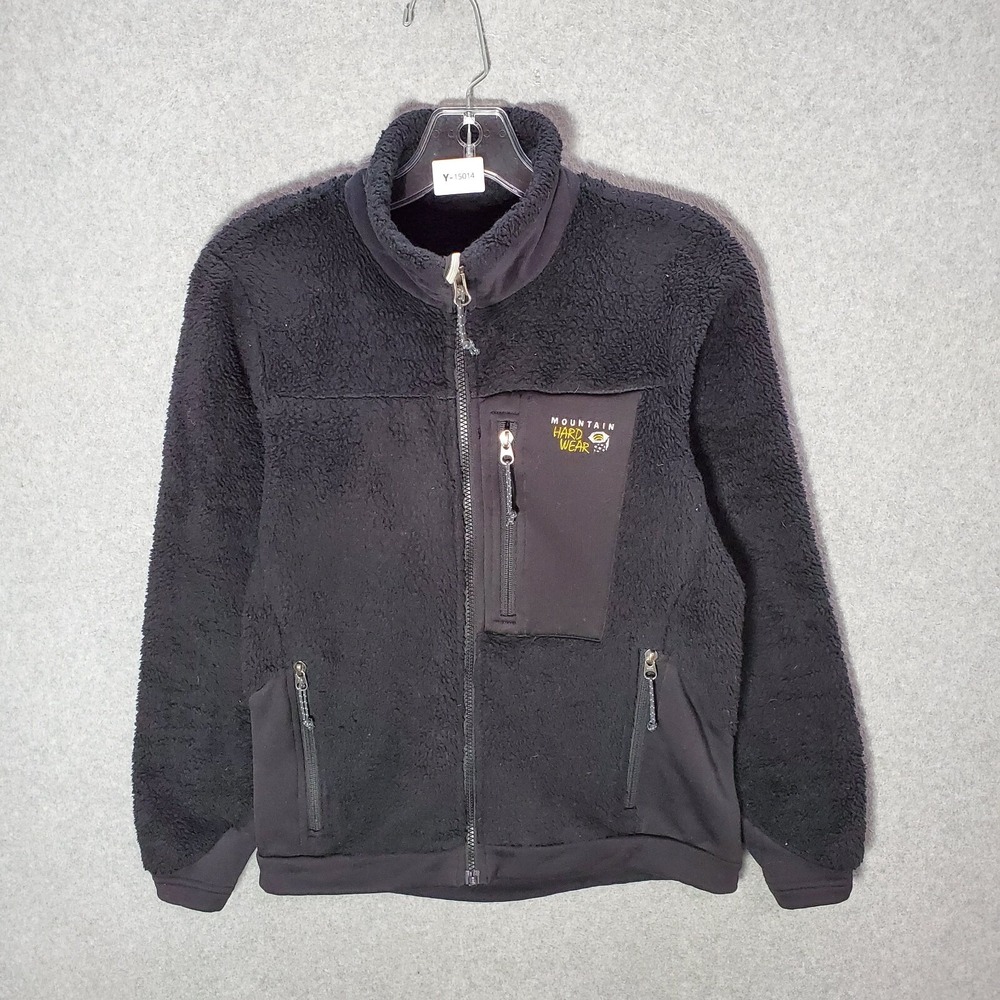 VINTAGE Mountain HardWear Women Jacket Small Black Sherpa Logo Pockets Full Zip
